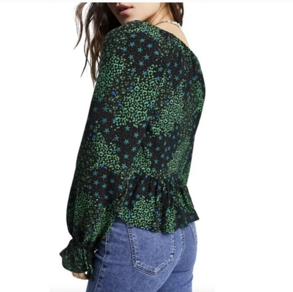 Topshop Women's Mixed Print Tie-Front Blouse - Picture 3 of 5